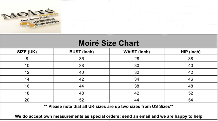 Moire Designs size chart